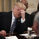 US President Donald Trump, who is probably not a secret humanoid reptilian, in a meeting with CEOs on February 9, 2017 (Photo by Win McNamee/Getty Images)